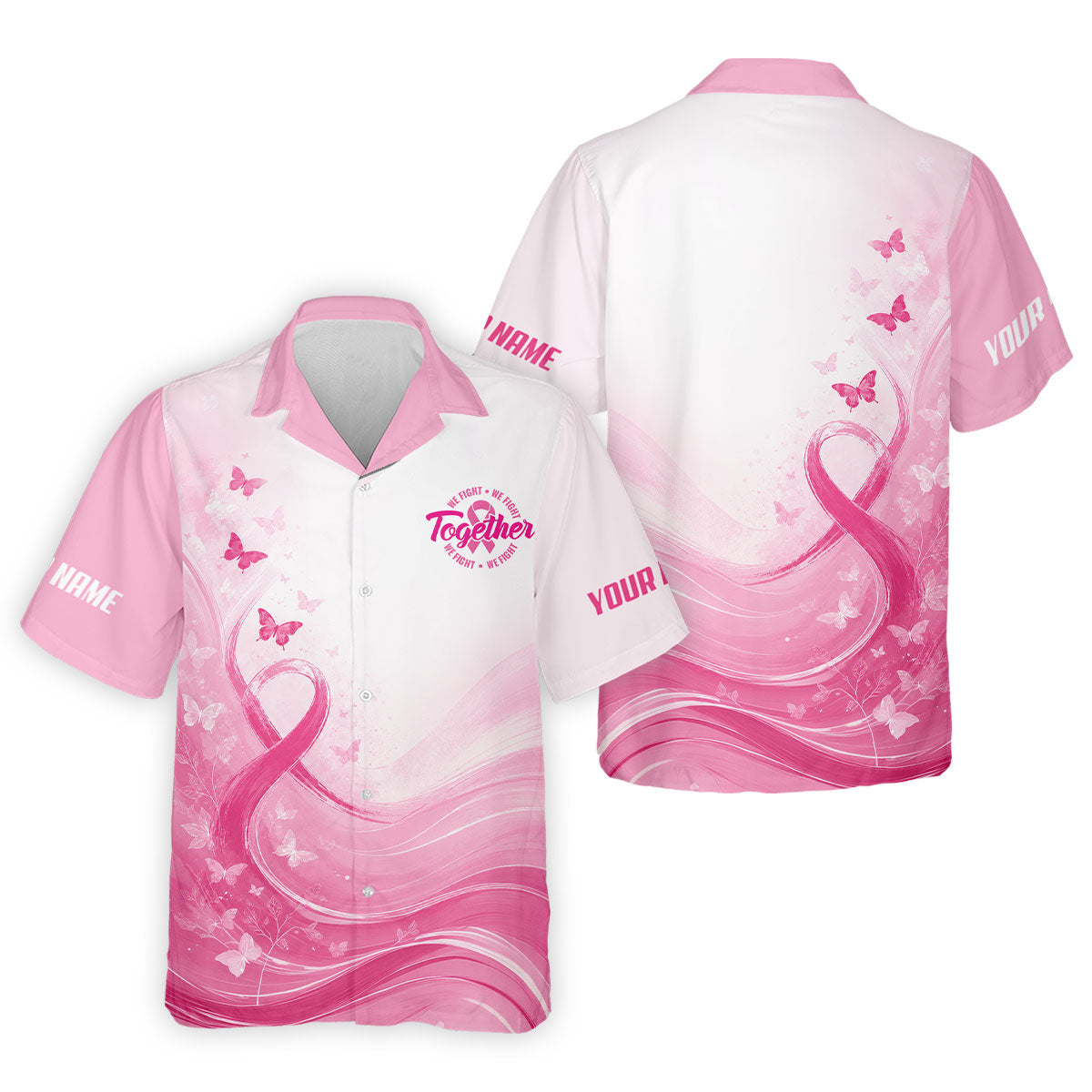 Custom Together We Fight Butterfly Breast Cancer Polo Shirt, Mens Golf Polo, Printed Golf Shirts