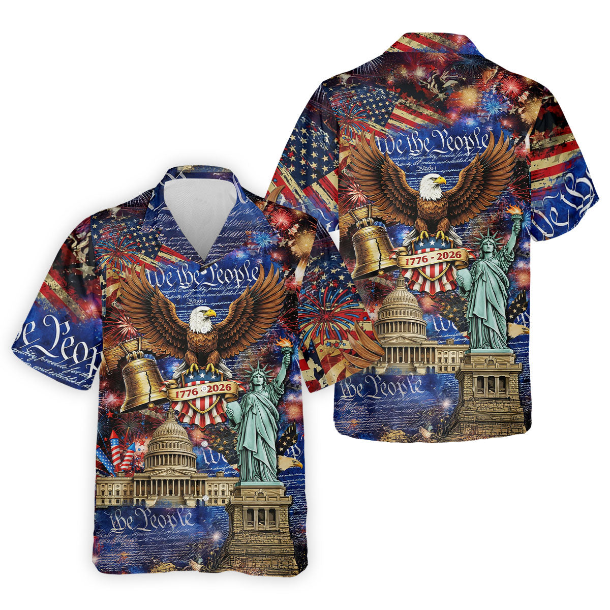 We The People Festive Celebration US Flag Golf Shirt, 250 Years 4th Of July Golf Shirts For Men