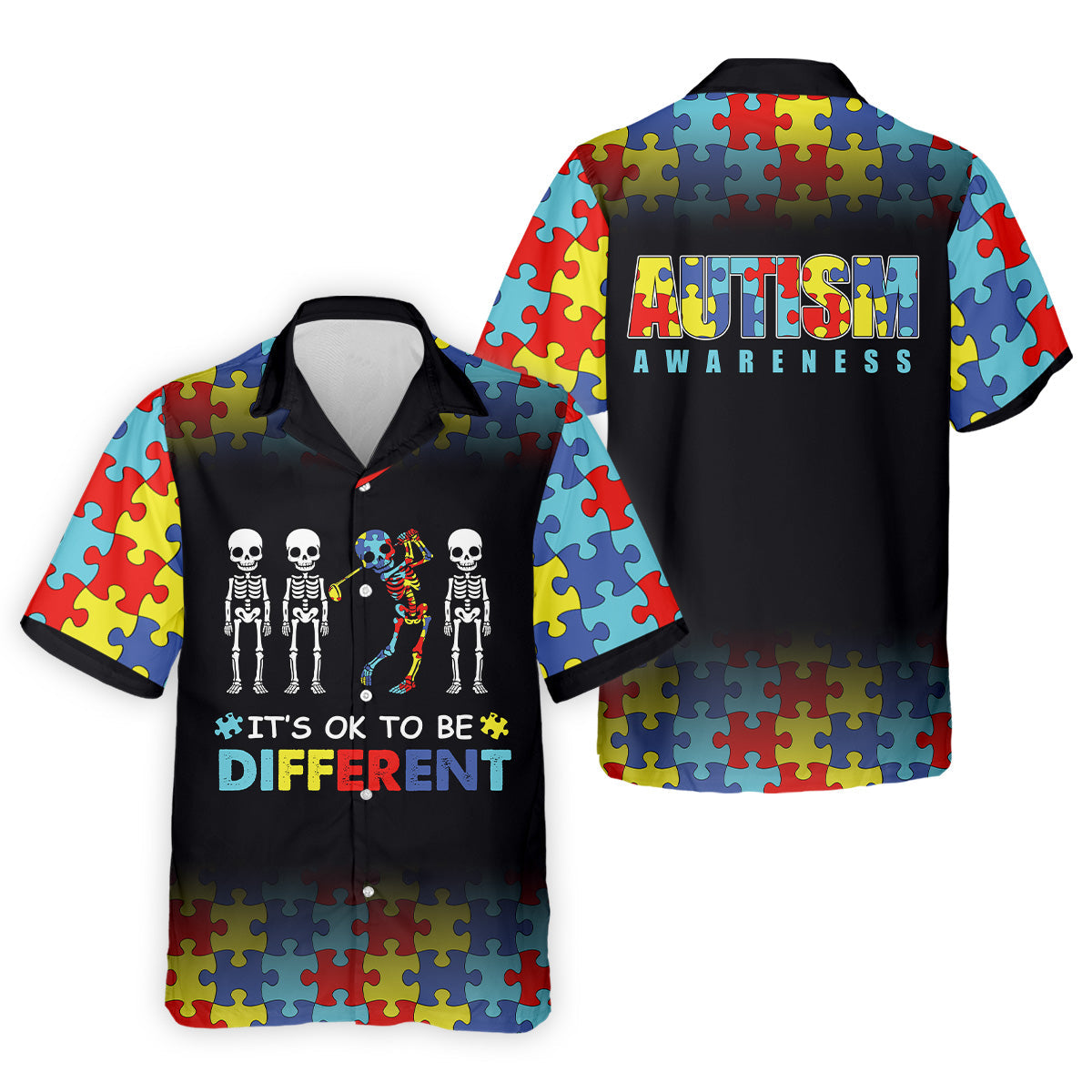 It's Ok To Be Different Men Polo Shirt, Autism Awareness Puzzle Pattern Black Fade Golf Shirts For Men, Autism Golf Shirt
