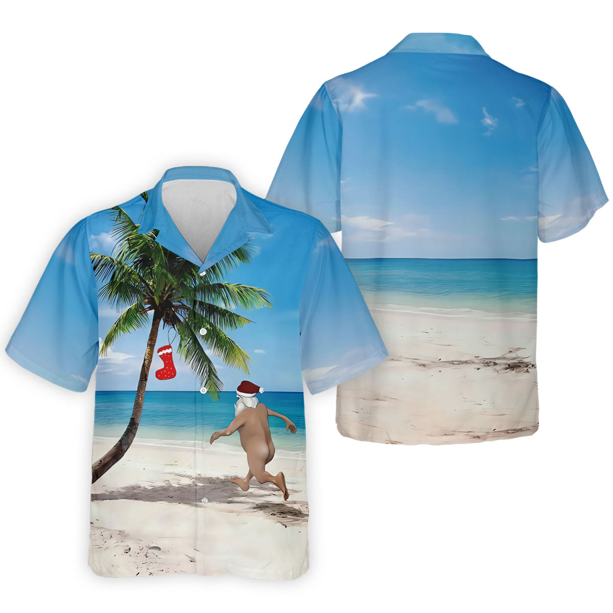 Funny Santa Running On Tropical Beach Christmas Golf Shirt, Men's Golf Shirt, Hawaiian Golf Shirt