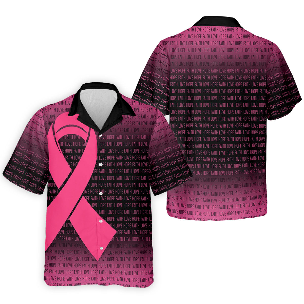 Faith Love Hope Pink Ribbon Breast Cancer Polo Shirt, Men's Golf Shirt, Mens Golf Apparel