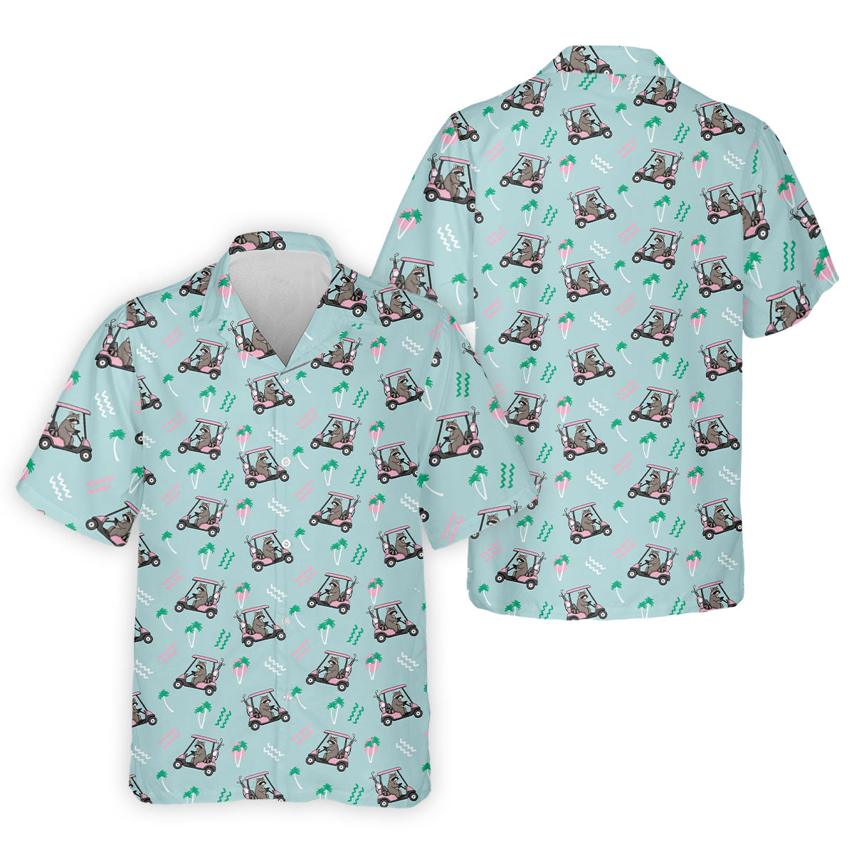 Funny Raccoon Golf Cart Tropical Polo Shirt, Hawaiian Golf Shirt, Golf Shirts For Men