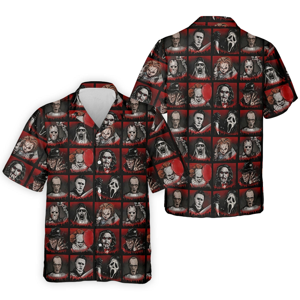 Horror Character Grid Halloween Golf Shirt, Mens Golf Polo, Golf Apparel For Men