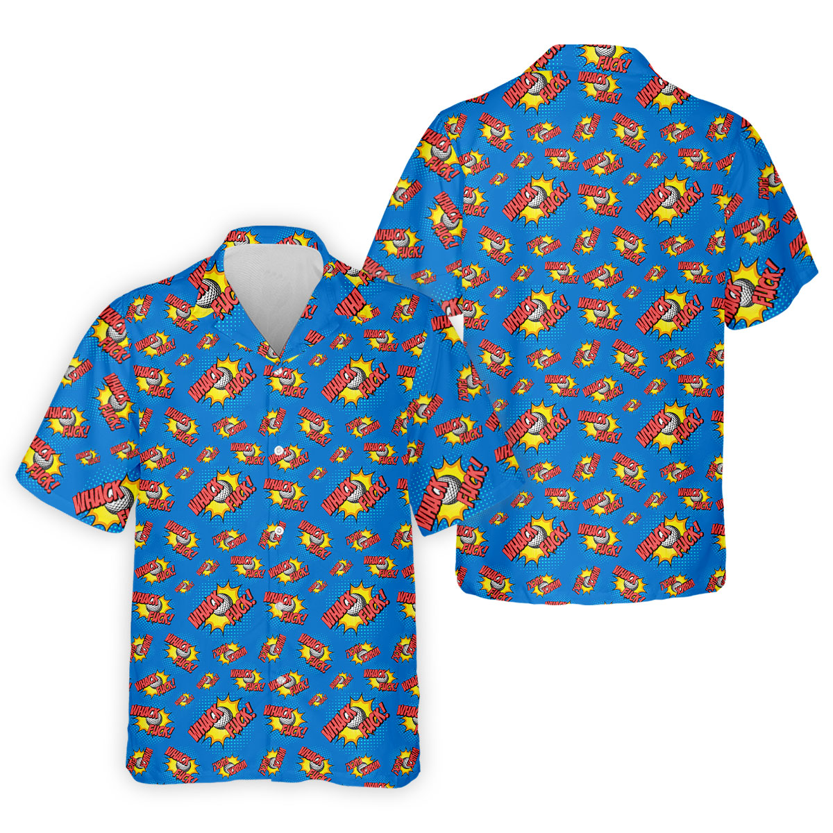 Whack F*ck Comic Golf Ball Blue Polo Shirt, Funny Golf Shirt, Golf Shirts For Men