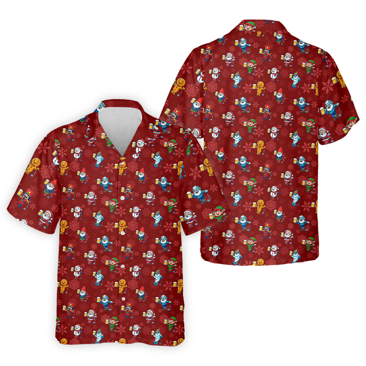 Christmas Characters Golf And Beer Red Men's Funny Golf Shirts, Christmas Golf Shirt, Polo Shirts For Men