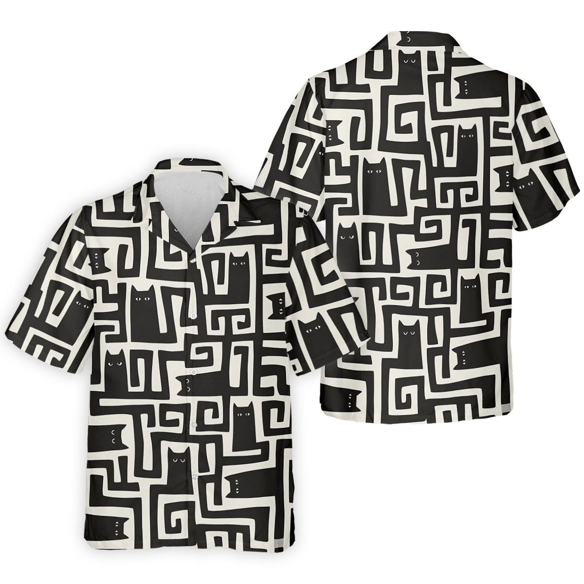 Minimalist Black Cat Maze Pattern Golf Polo Shirt, Men's Golf Shirt, Printed Golf Shirts