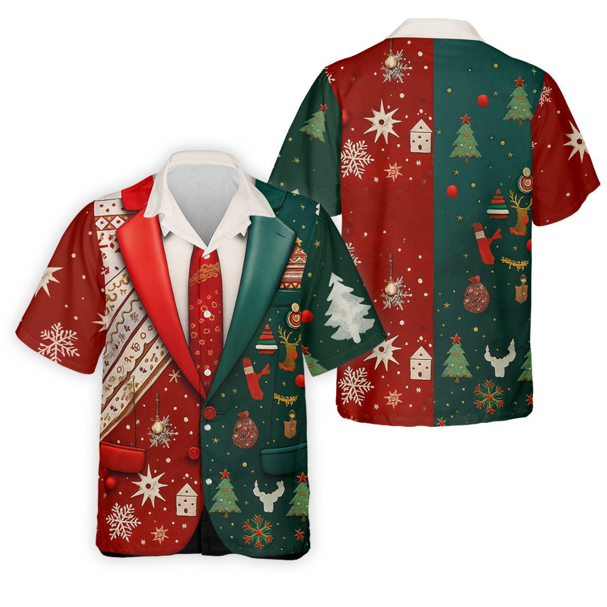 Red And Green Xmas Vintage Prints Men's Golf Polo Shirts, Christmas Golf Shirt, Golf Gift For Men