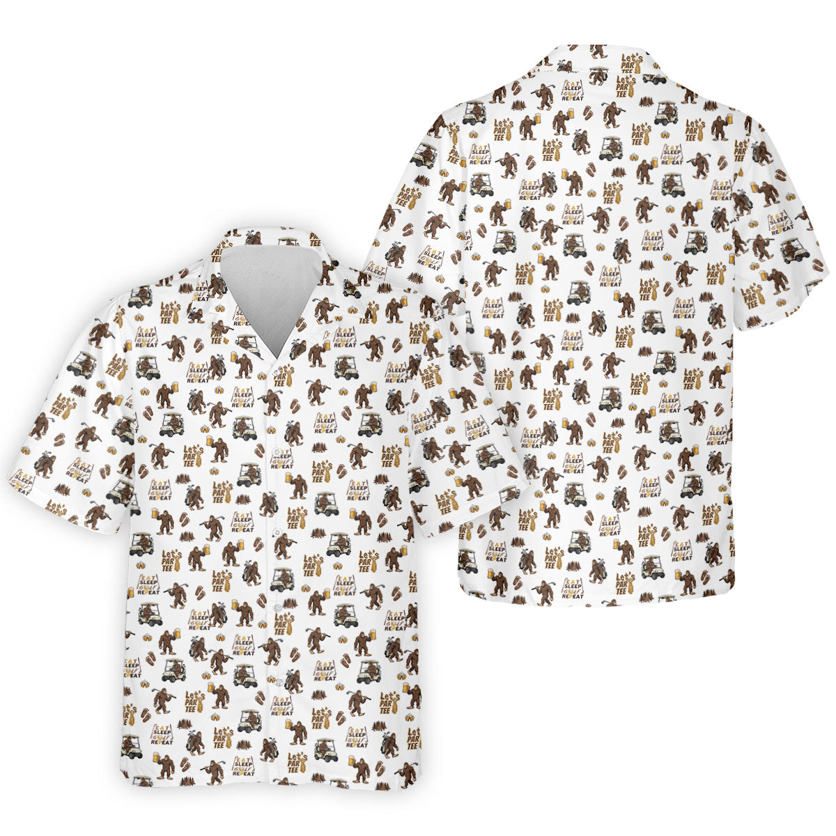 Let's Par Tee Bigfoot Golf Pattern Men's Golf Shirt, Golf Apparel For Men, Printed Golf Shirts