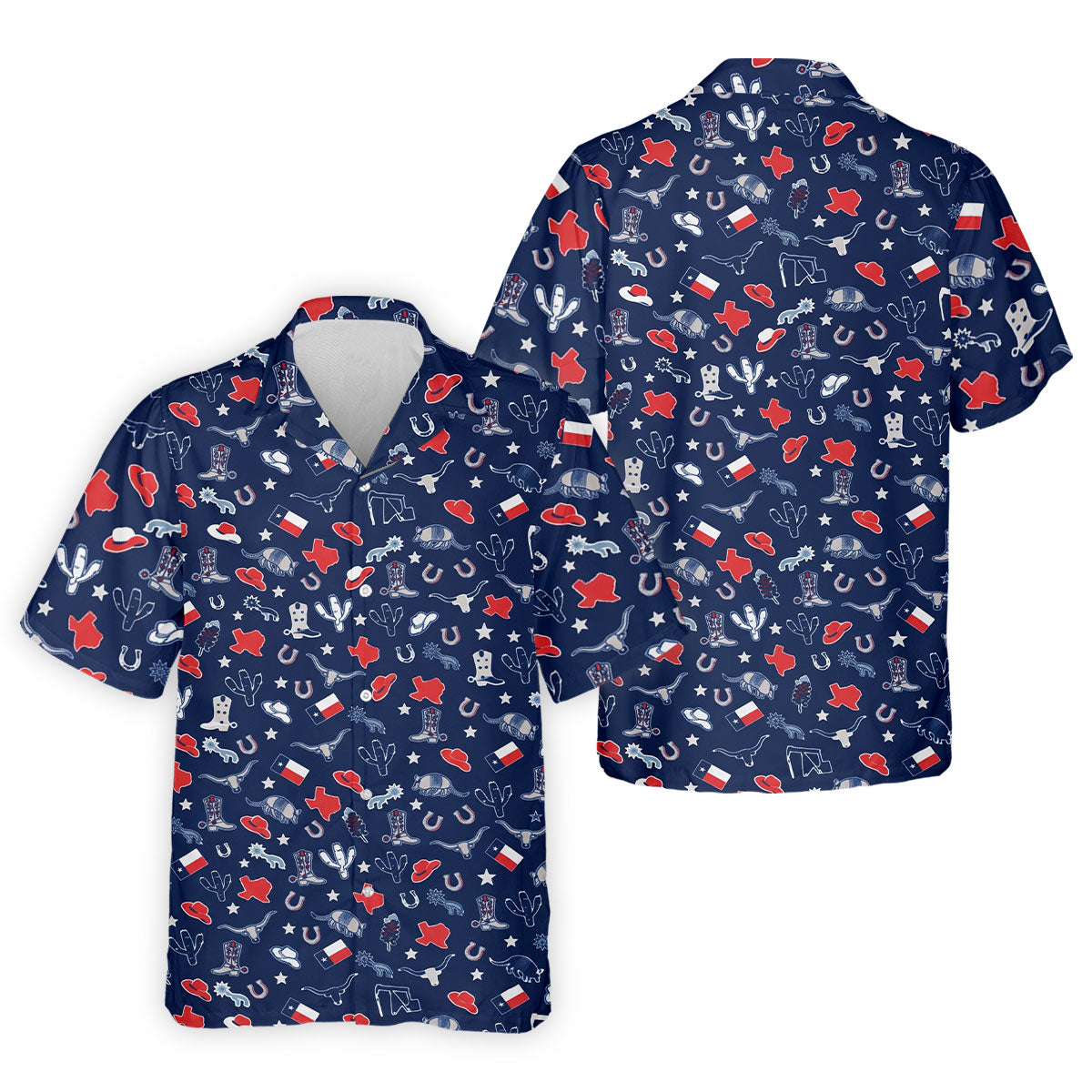 Navy Texas Western Pattern Golf Polo Shirt, Mens Golf Shirts, Hawaiian Golf Shirt