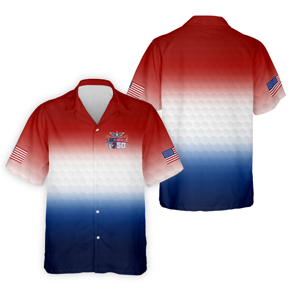 America 250 Red White Blue Golf Ball Pattern US Flag Golf Shirt, Patriotic 4th Of July Golf Shirts For Men