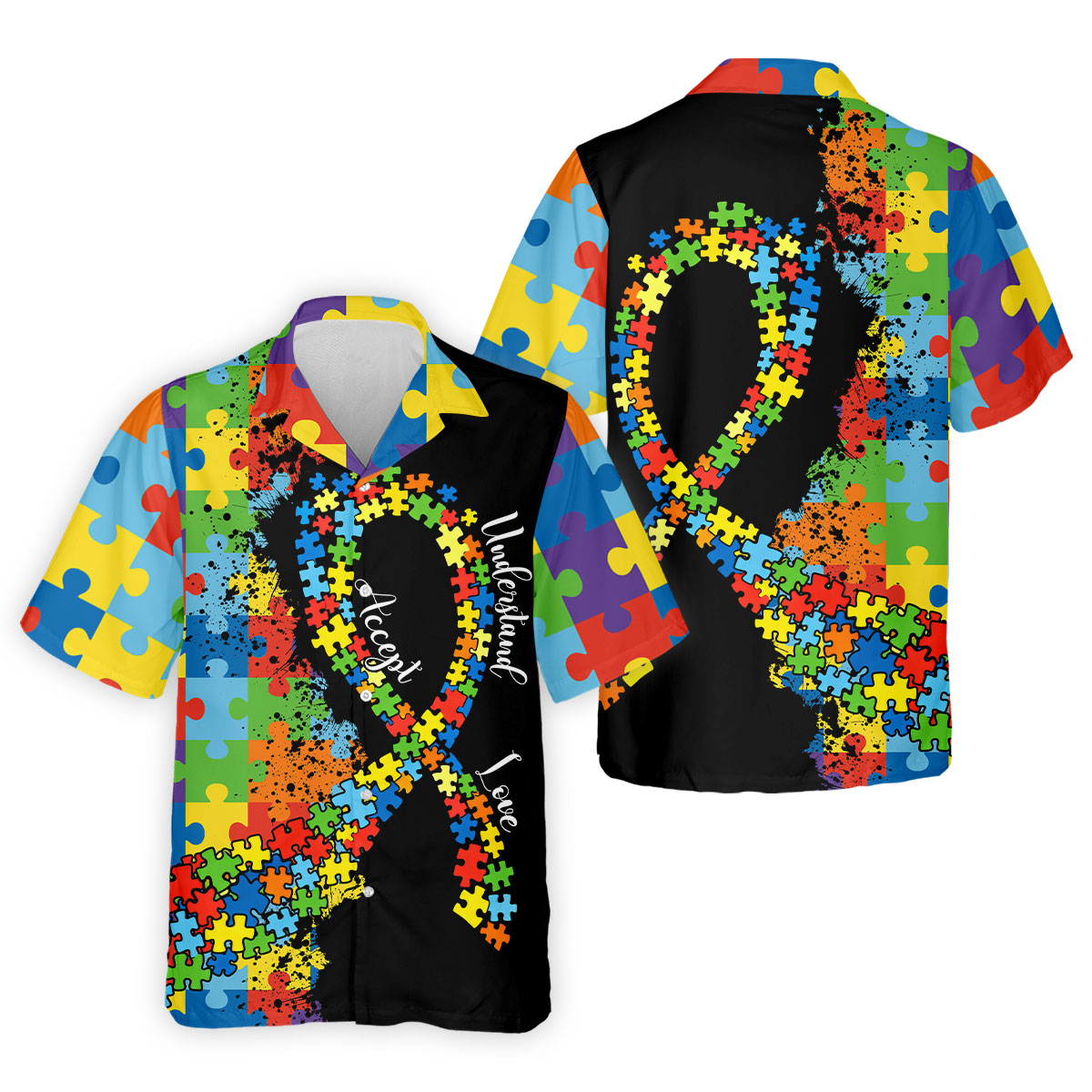 Accept Love Understand Autism Awareness Colors Autism Ribbon Golf Tops For Men, Golf Shirts For Men
