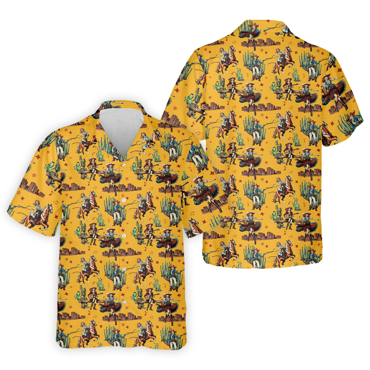 Yellow Cowboy Rodeo Desert Western Hawaiian Golf Shirt, Men's Golf Shirt, Golf Polo Shirts For Men