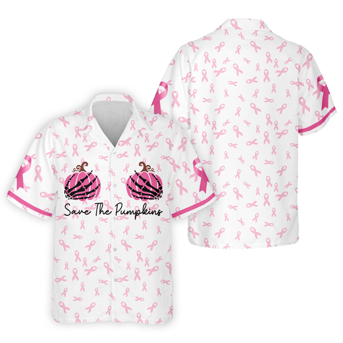 Save The Pumpkins Breast Cancer Ribbon Polo Shirt, Mens Golf Polo, Golf Apparel For Men