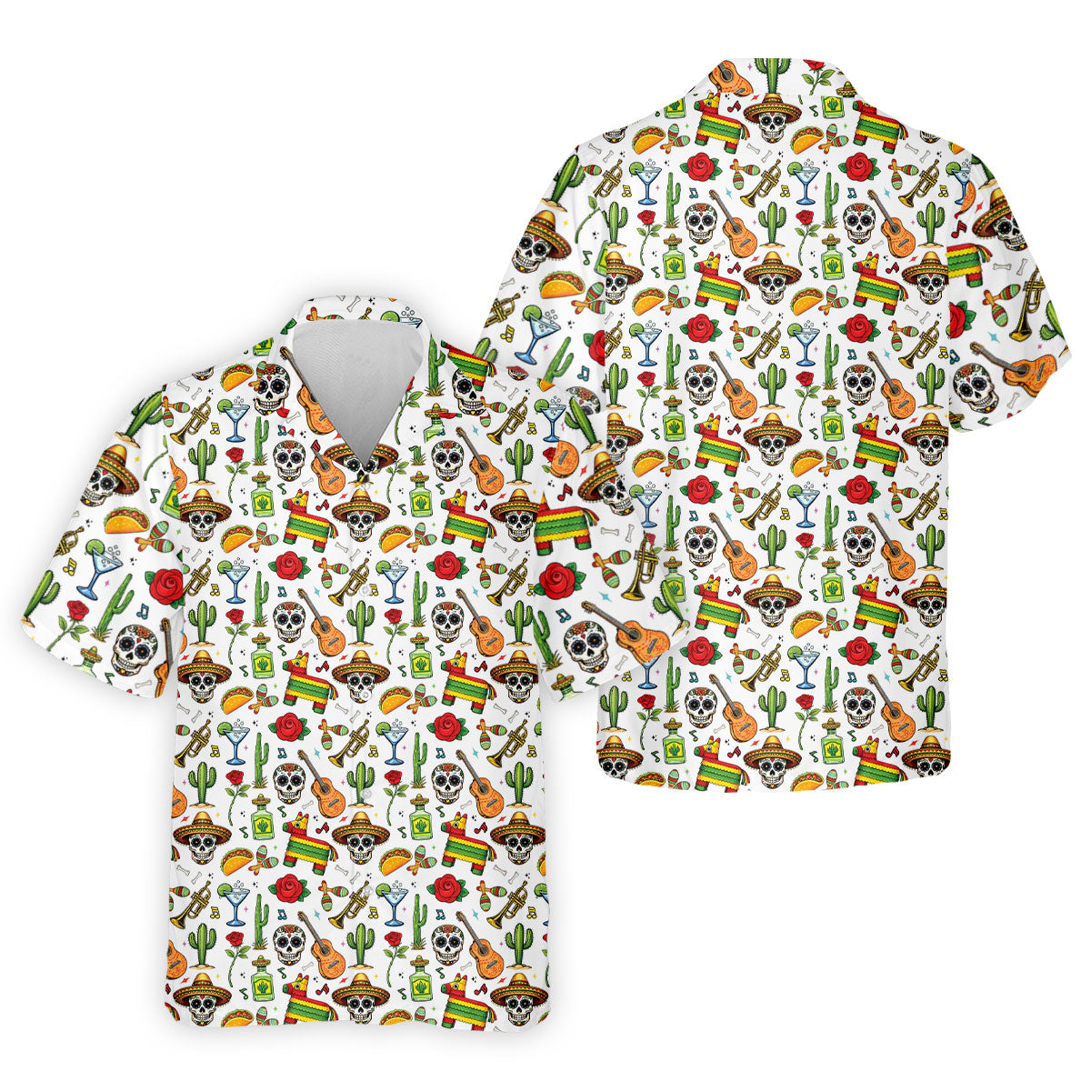 Decorated Skulls Party Items Cinco De Mayo Celebration Fiesta Themed White Golf Shirts For Men