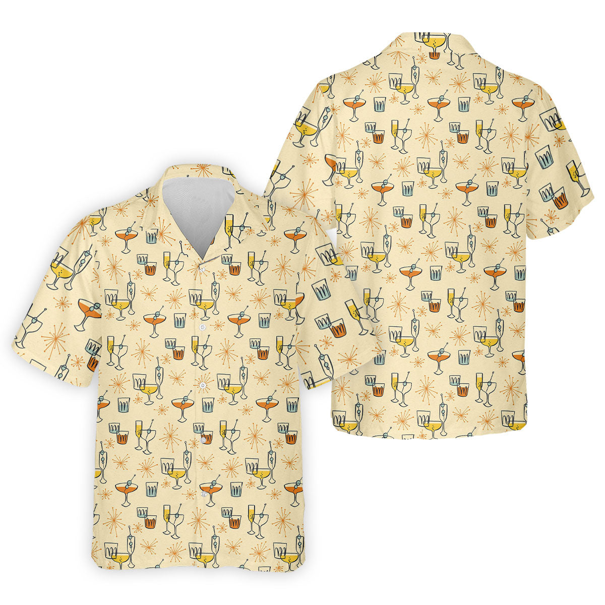 Retro Cocktail Drinks Pattern Golf Polo Shirt, Golf Polo Shirts For Men, Mens Golf Apparel