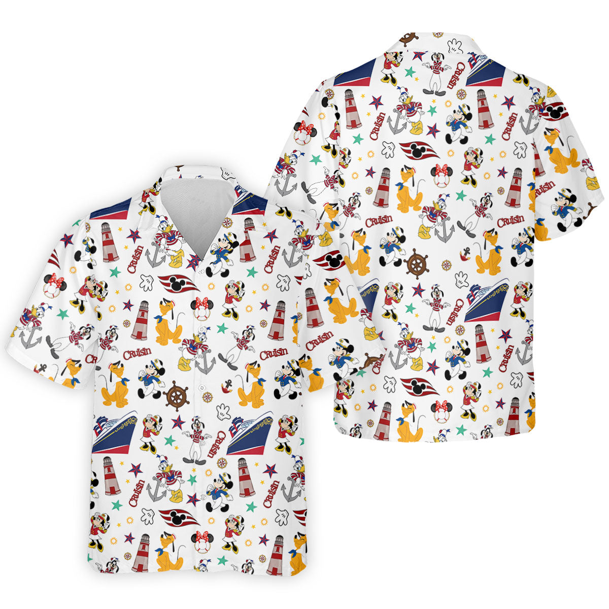 Cartoon Cruise Vacation Pattern Golf Polo Shirt, Hawaiian Golf Shirt, Golf Polo Shirts For Men
