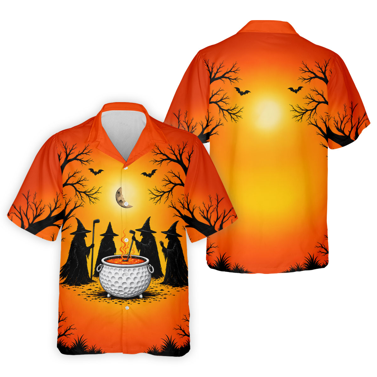 Witch Cauldron Halloween Golf Polo Shirt, Halloween Shirts For Men, Mens Golf Polo