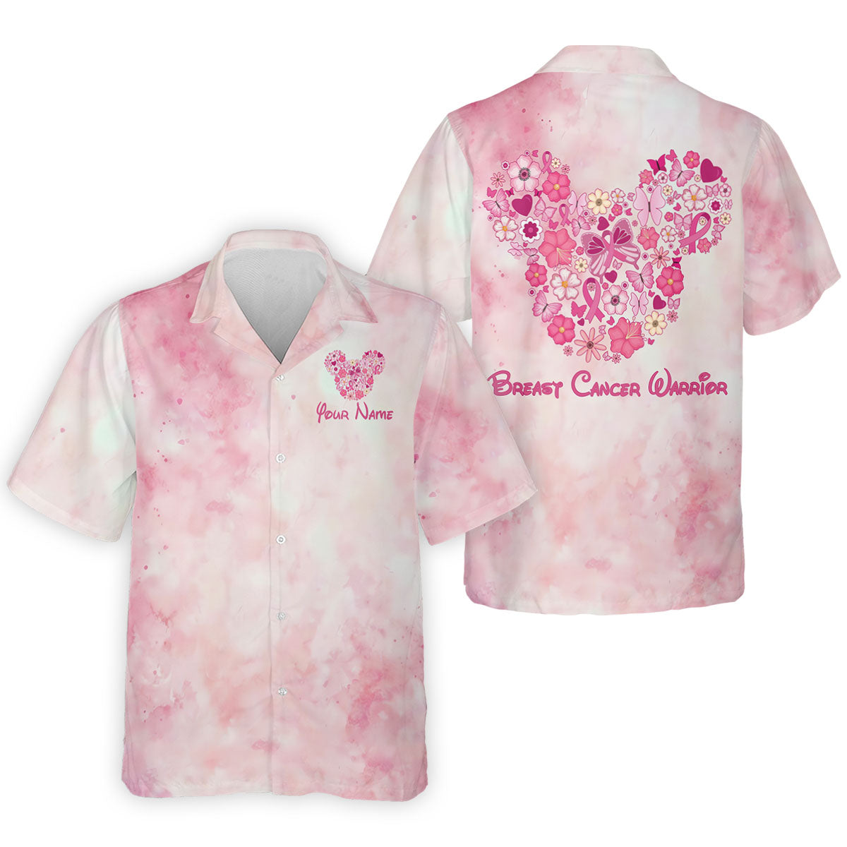 Custom Floral Heart Breast Cancer Polo Shirt, Golf Shirts For Men, Mens Golf Apparel