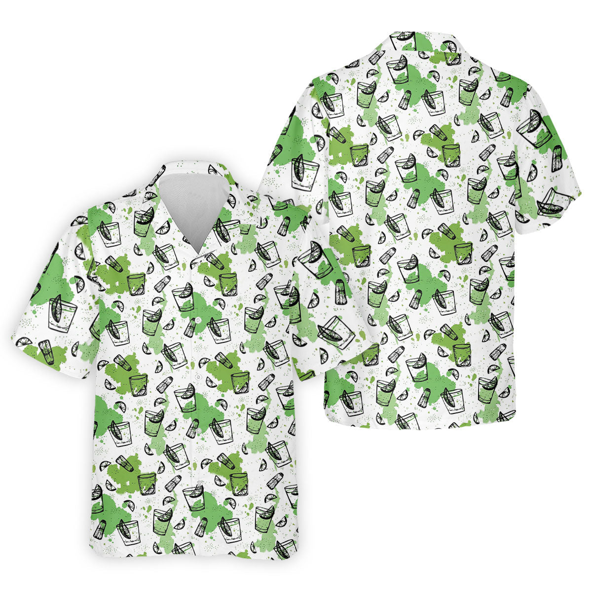 Green Cocktail Splash Pattern Golf Shirt, Mens Golf Shirts, Hawaiian Golf Shirt, Golf Polo Shirts For Men
