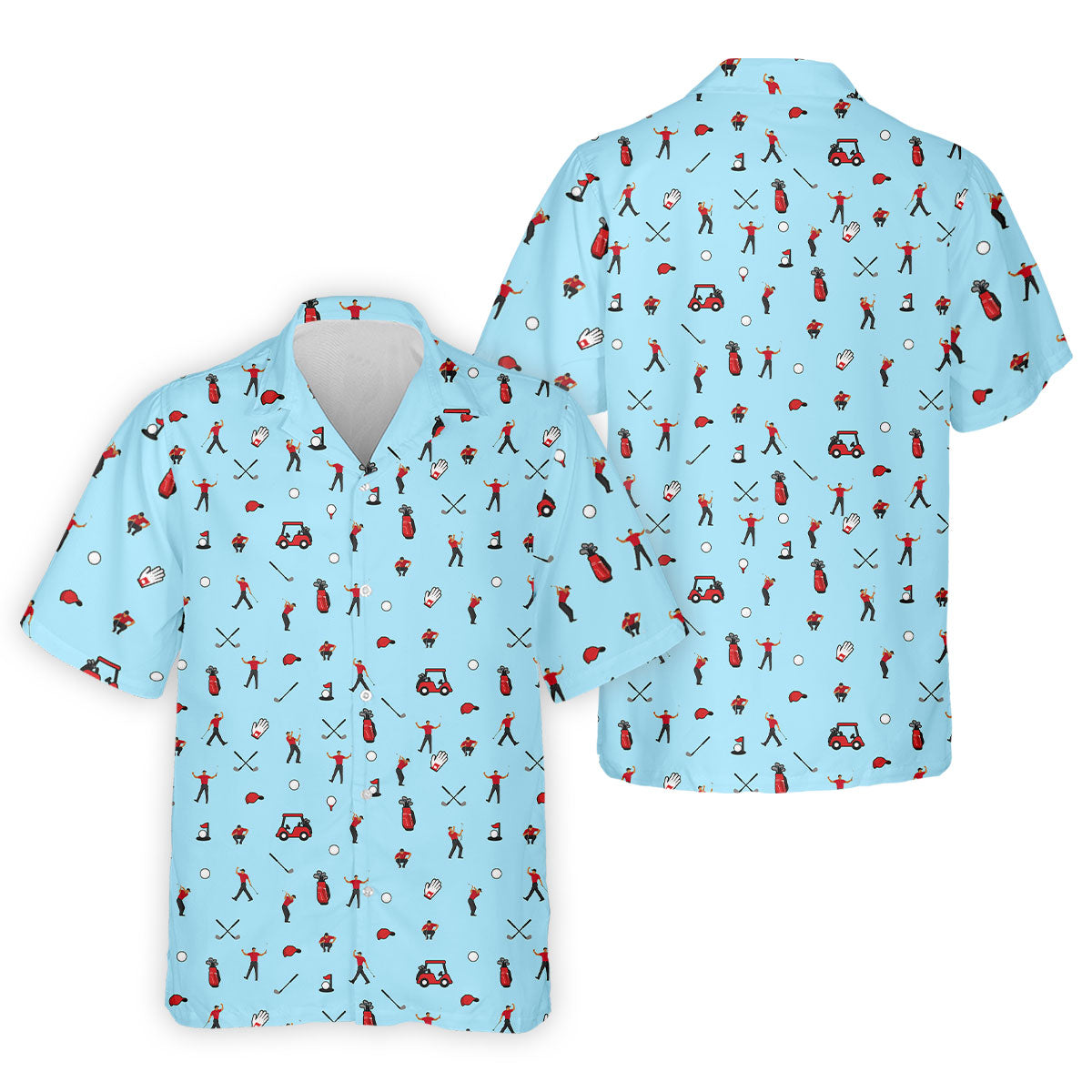 Blue Golf Player Pattern Polo Shirt, Golf Polo Shirts For Men, Printed Golf Shirts