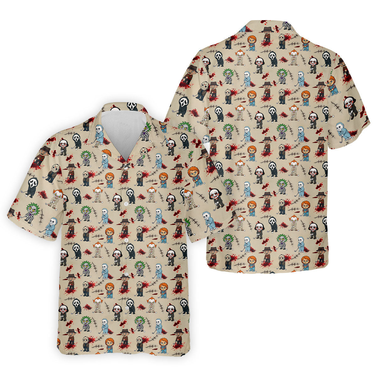 Cute Horror Character Golf Pattern Polo Shirt, Mens Golf Shirts, Hawaiian Golf Shirt