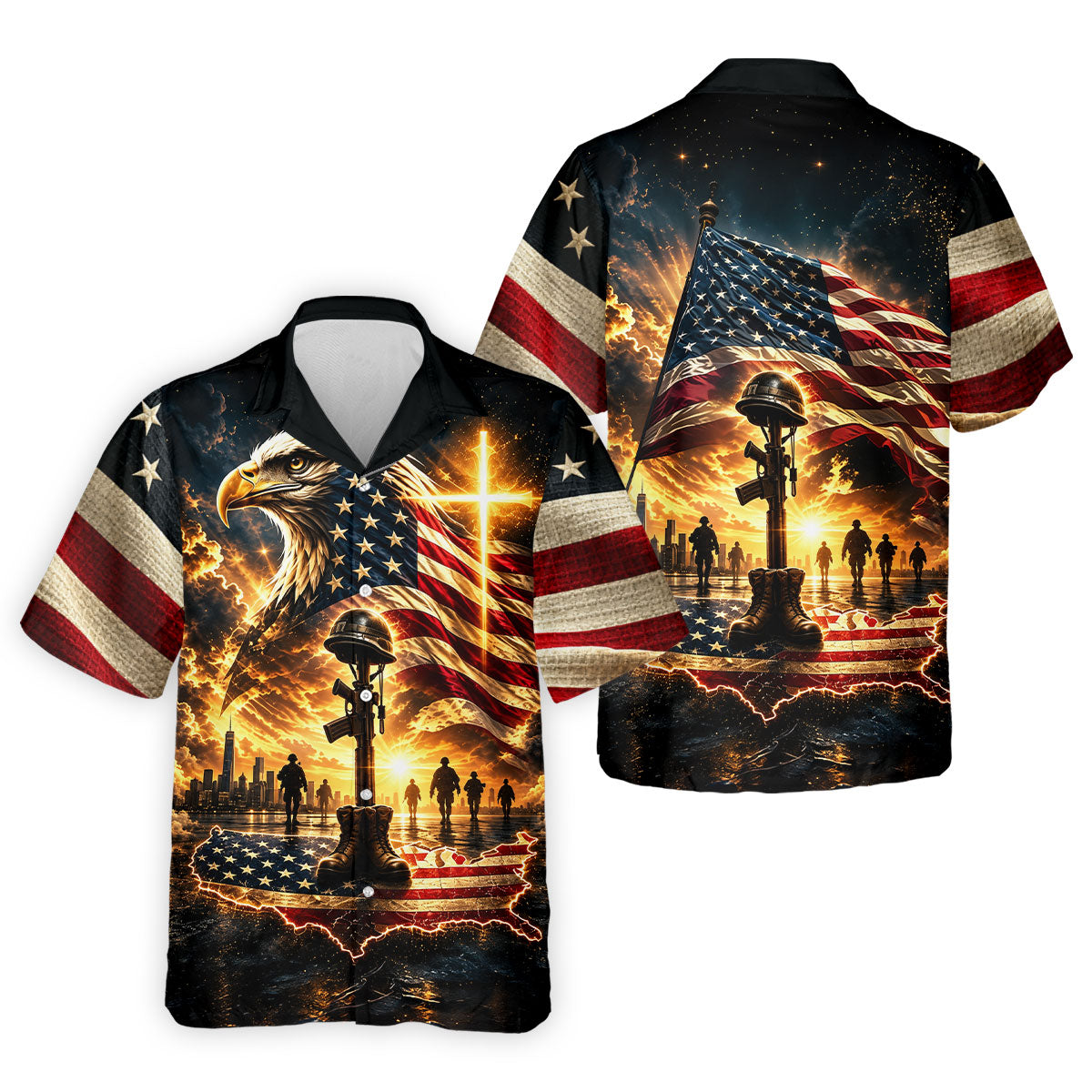 Eagle Cross Soldier Memorial Golf Polo Shirt, Veterans Day Shirt, Mens Golf Shirts