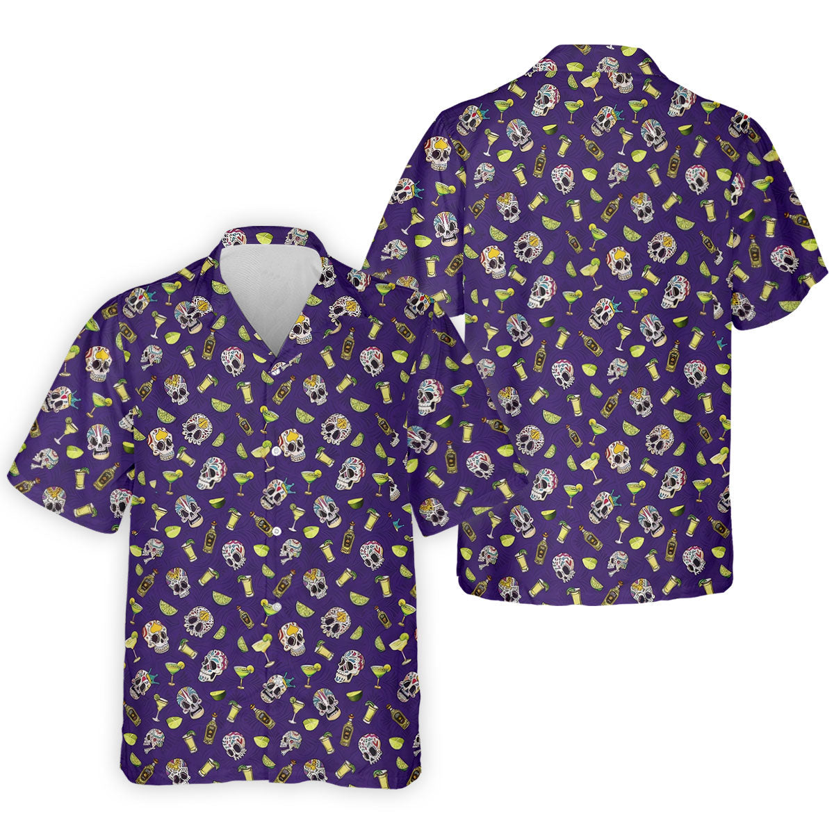 Decorated Sugar Skulls Cinco De Mayo Celebration Fiesta Themed The Purple Haze Golf Shirts For Men