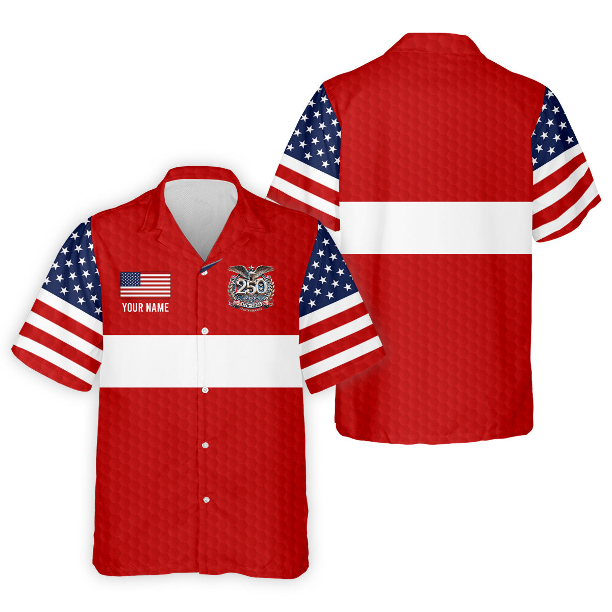 250 Years Red White Blue Stars And Stripes Golf Shirt, Patriotic 4th Of July Golf Shirts For Men