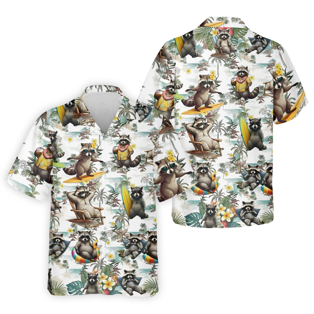 Raccoon Beach Vacation Hawaiian Shirt, Hawaiian Shirt For Men, Tropical Button Up Shirt