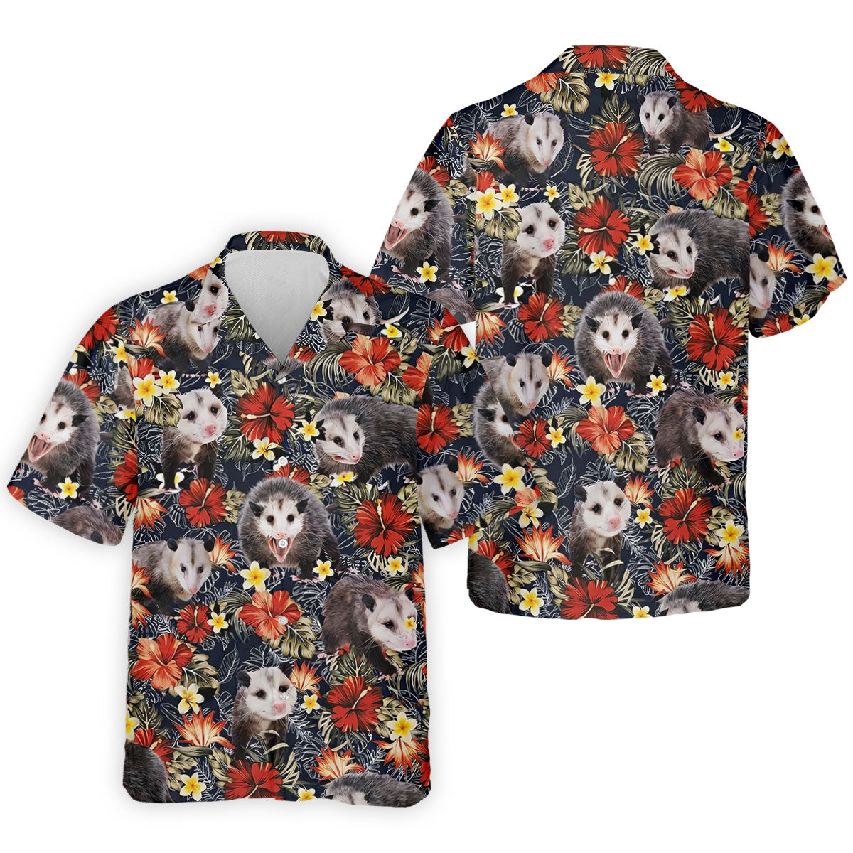 Cute Possums Hibiscus Flowers Golf Polo, Island Foliage Hawaiian Golf Shirt, Golf Tops For Men, Golfing Apparel