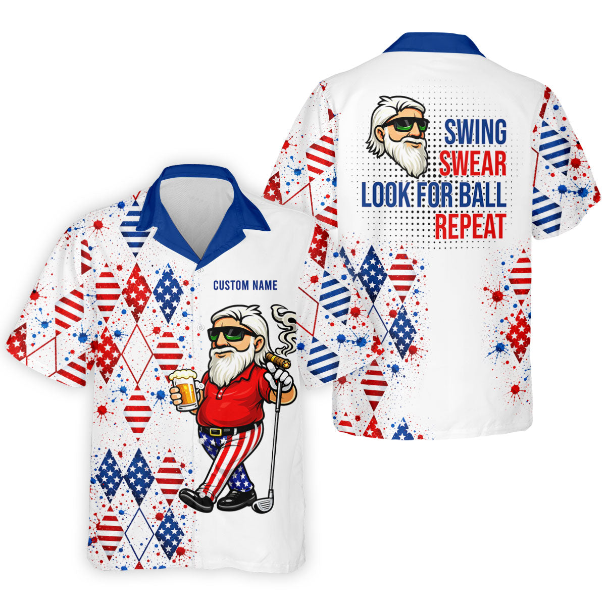Patriotic Man Golf And Beer Argyle Pattern 4th Of July Golf Shirt, 250 Years Golf Shirts For Men
