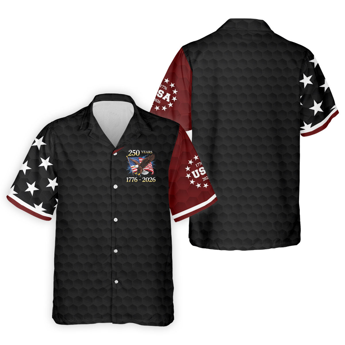 250 Years Bald Eagle US Flag Golf Shirt, Patriotic 4th Of July Golf Ball Pattern Golf Shirts For Men