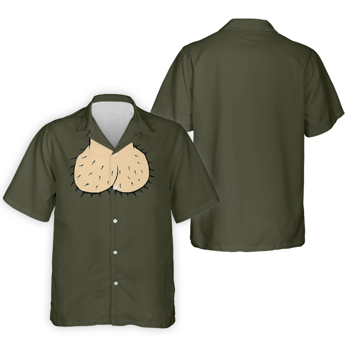 Olive Green Funny Dickhead Faux Chest Golf Shirt, Polo Shirts For Men, Golf Apparel For Men