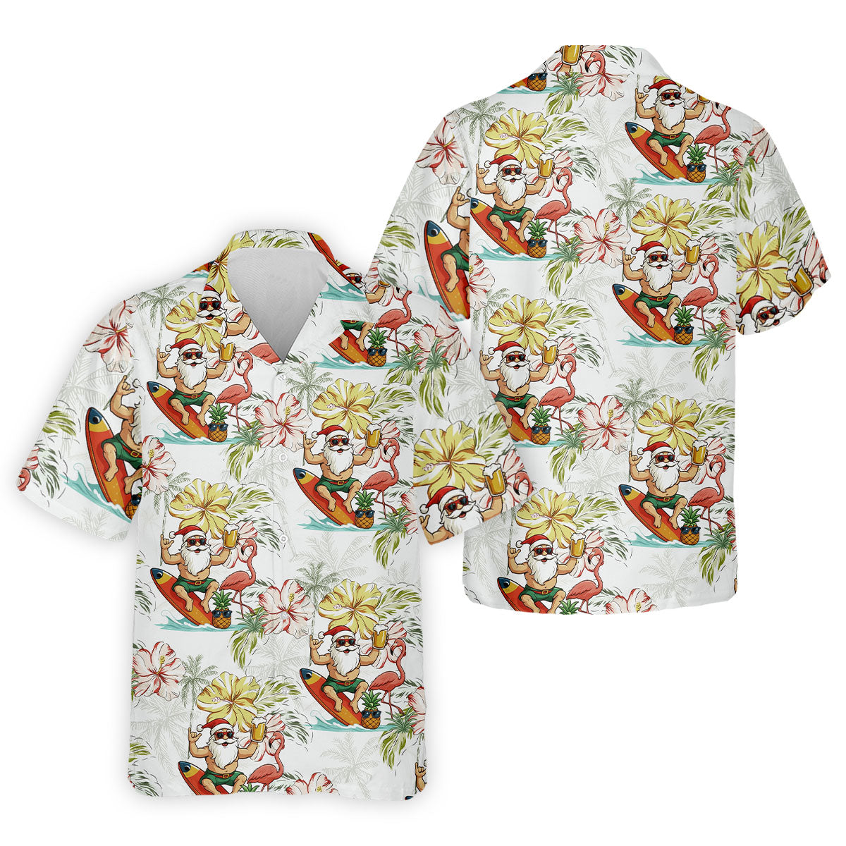 Surfing Santa Hawaiian Golf Shirt, Fun Men's Golf Polos, Christmas Golf Shirt, Golf Gift For Men
