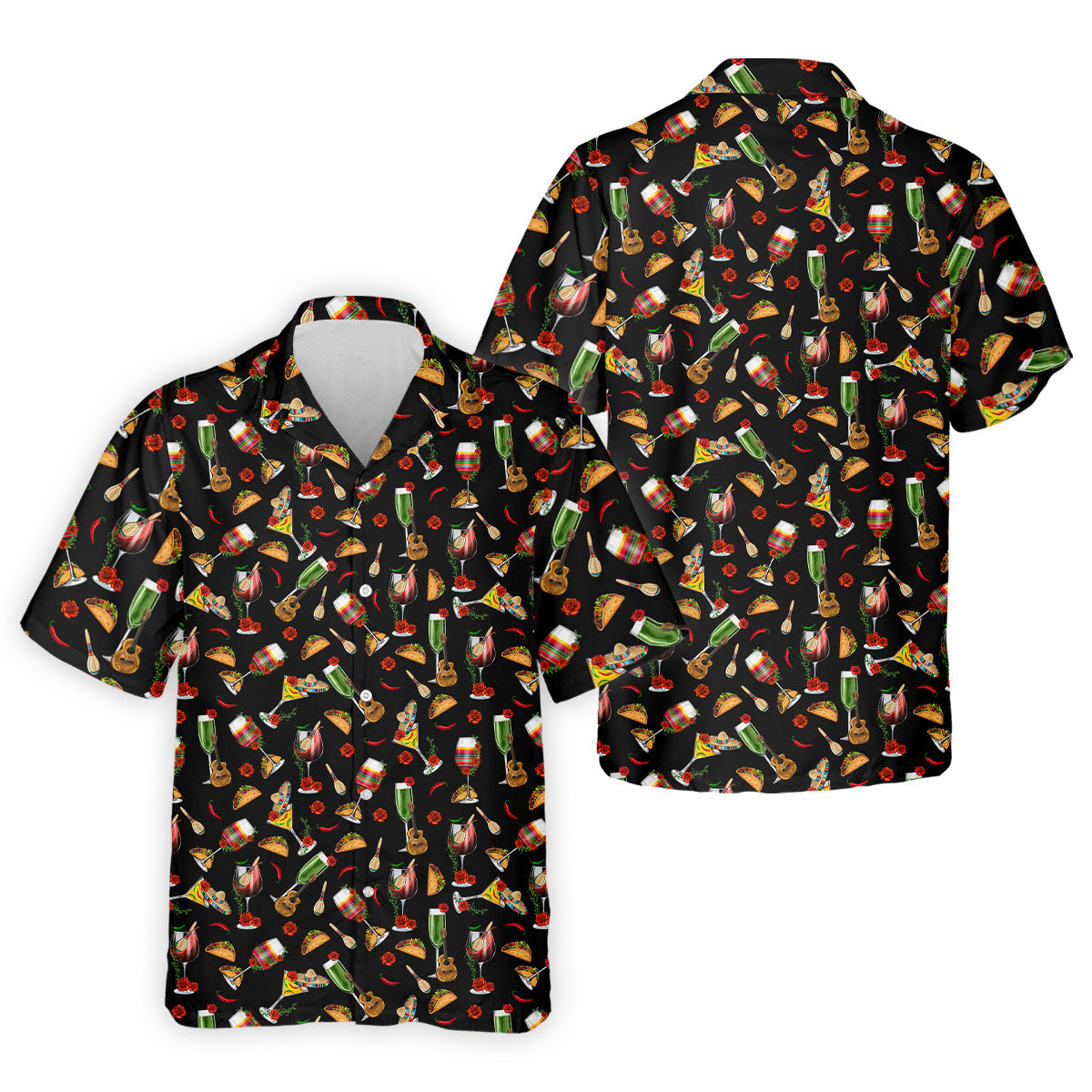 Traditional Mexican Taco And Wine Golf Tops For Men, Cinco De Mayo Celebration Golf Shirts For Men