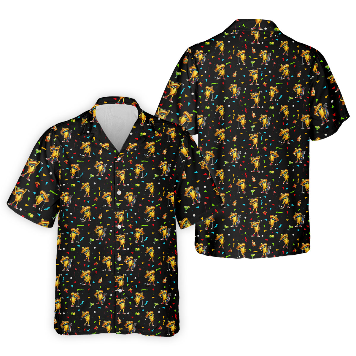 Fairway Fiesta Taco Margarita Mexico Theme Black Golf Shirt, Men's Golf Shirts, Polo Shirts For Men
