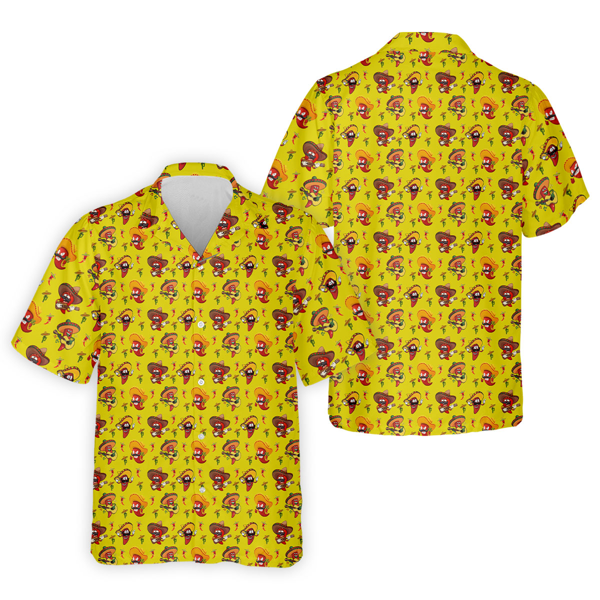 Cartoon Chili Pepper Mexican Sombrero Cinco De Mayo Celebration Fiesta Themed Golf Shirts For Men