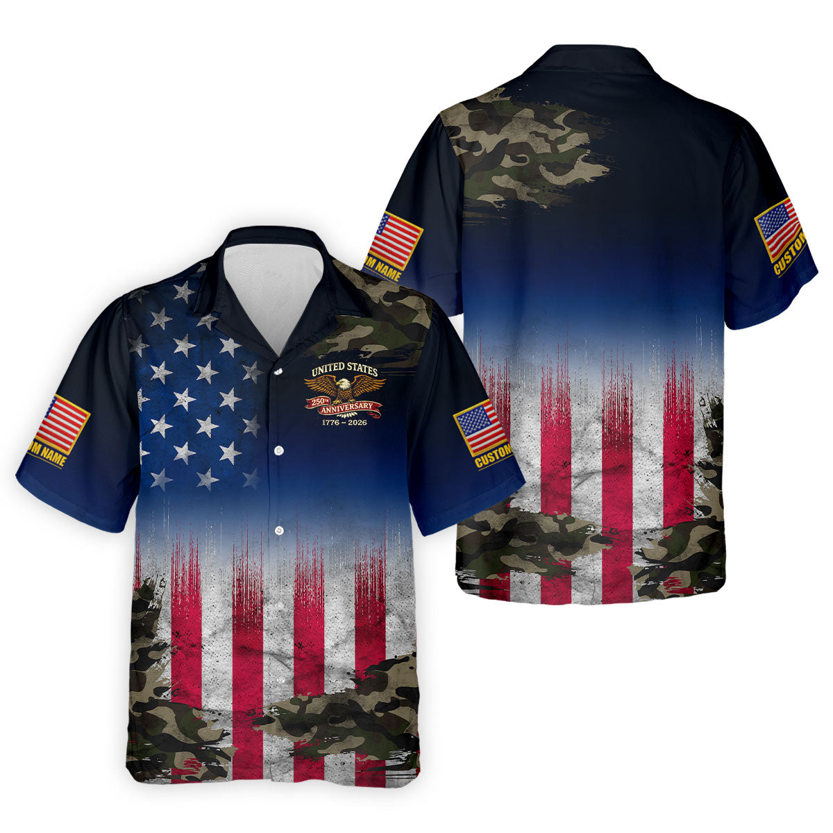 United States 250th Anniversary Camo Patriotic 4th Of July Golf Shirt, Distressed Flag Golf Shirts For Men