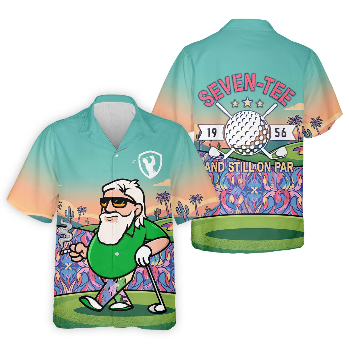 Retro Desert Bearded Golfer Men's Golf Shirt, Hawaiian Golf Shirt, Mens Golf Apparel
