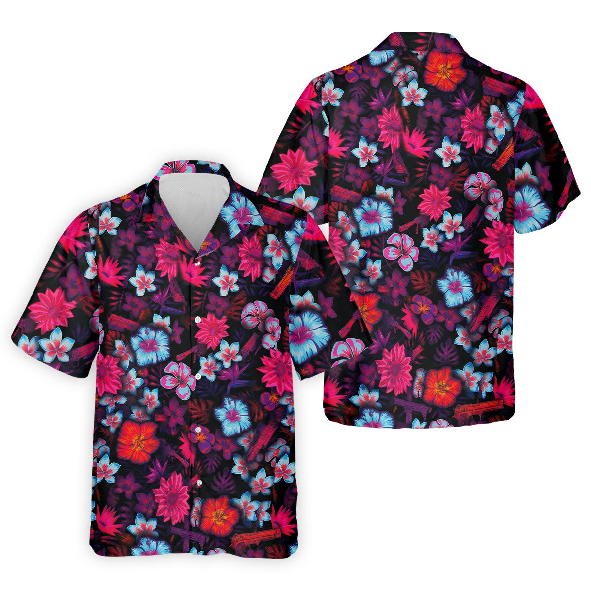 Colorful Hibiscus Tropical Floral Hawaiian Golf Shirt, Summer Vibe Golf Shirts For Men