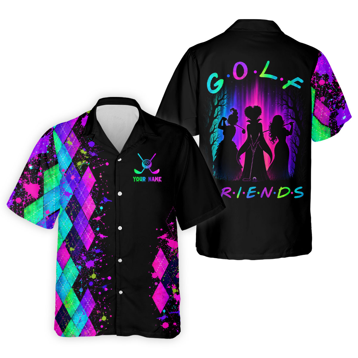Custom Name Golf Friends Halloween Golf Polo Shirt, Horror Character Shirt, Mens Golf Polo