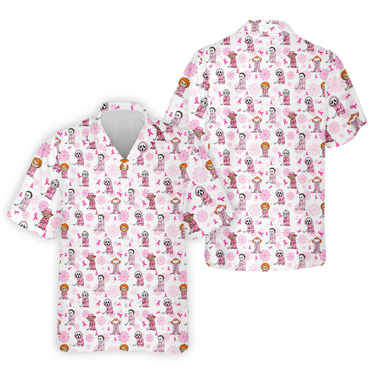 Halloween Horror Character Breast Cancer Polo Shirt, Mens Golf Polo, Golf Apparel For Men