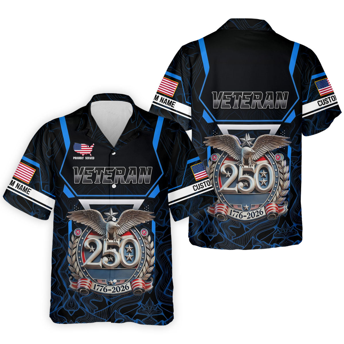 Personalized Veteran America 250 Polo Shirt Blue Accent, Golf Apparel For Men, Mens Golf Polo