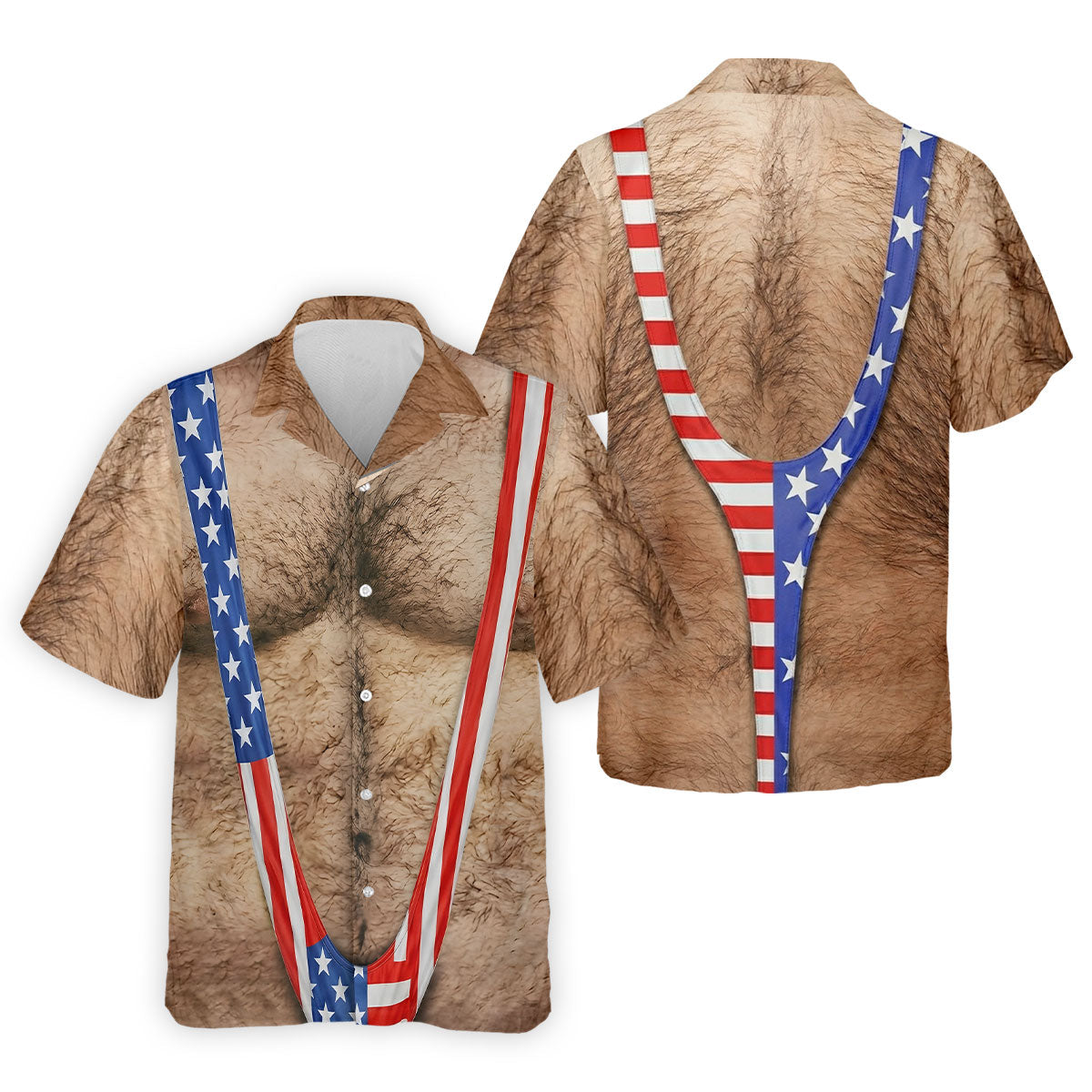 Hairy Body Funny Print Patriotic Golf Shirt, 250th Anniversary 4th Of July Golf Shirts For Men
