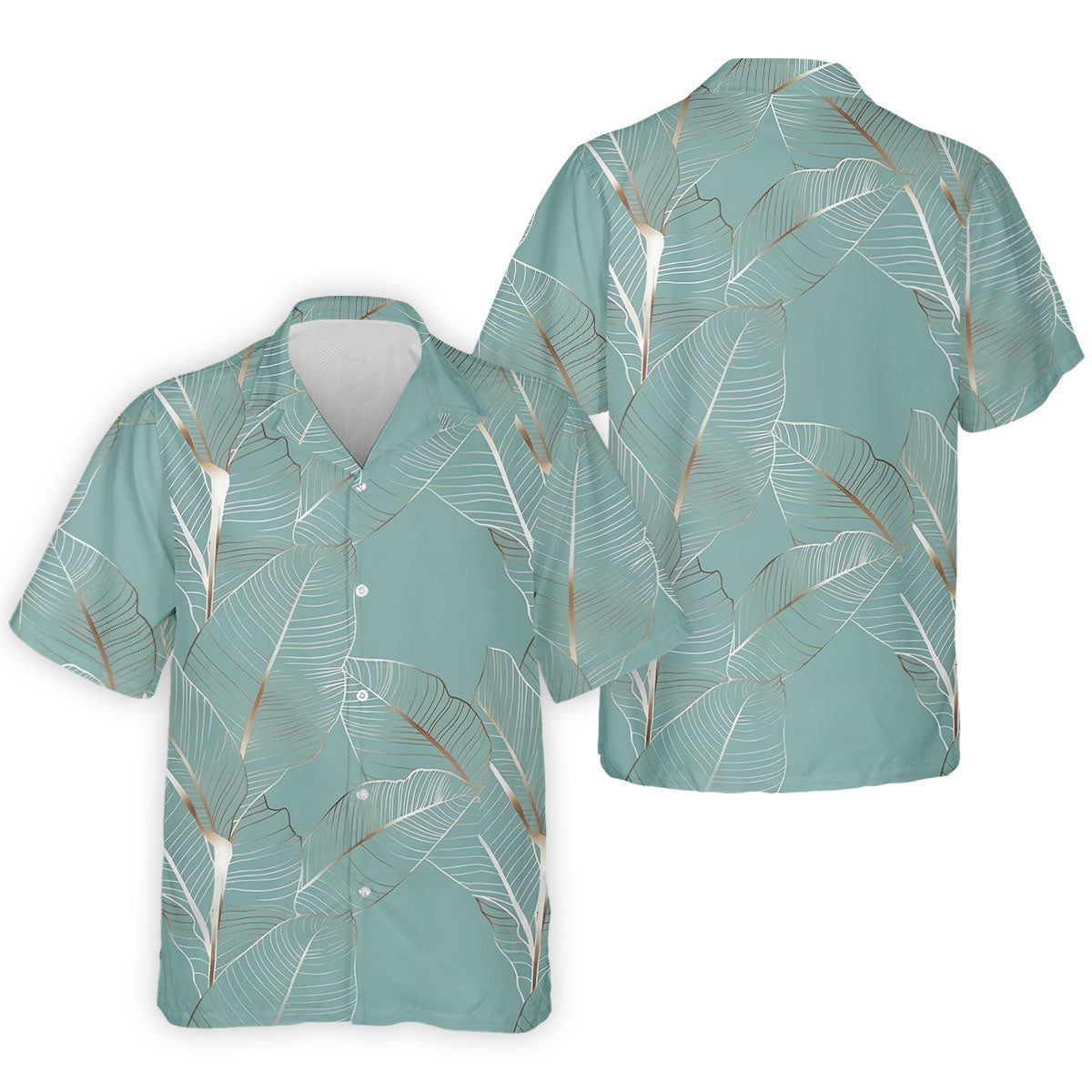 Tropical Leaves Blue Grey Golf Shirt, Summer Hawaiian Golf Shirt, Golf Shirts For Men