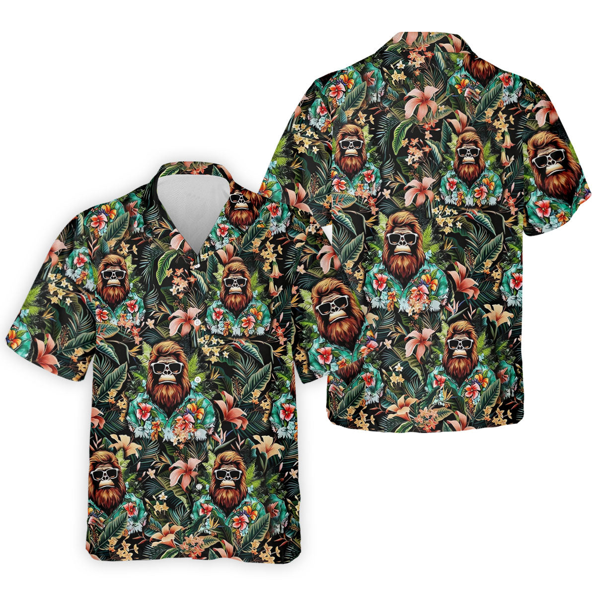 Bigfoot Hawaiian Tropical Golf Shirt, Funny Sasquatch Golf Shirts For Men