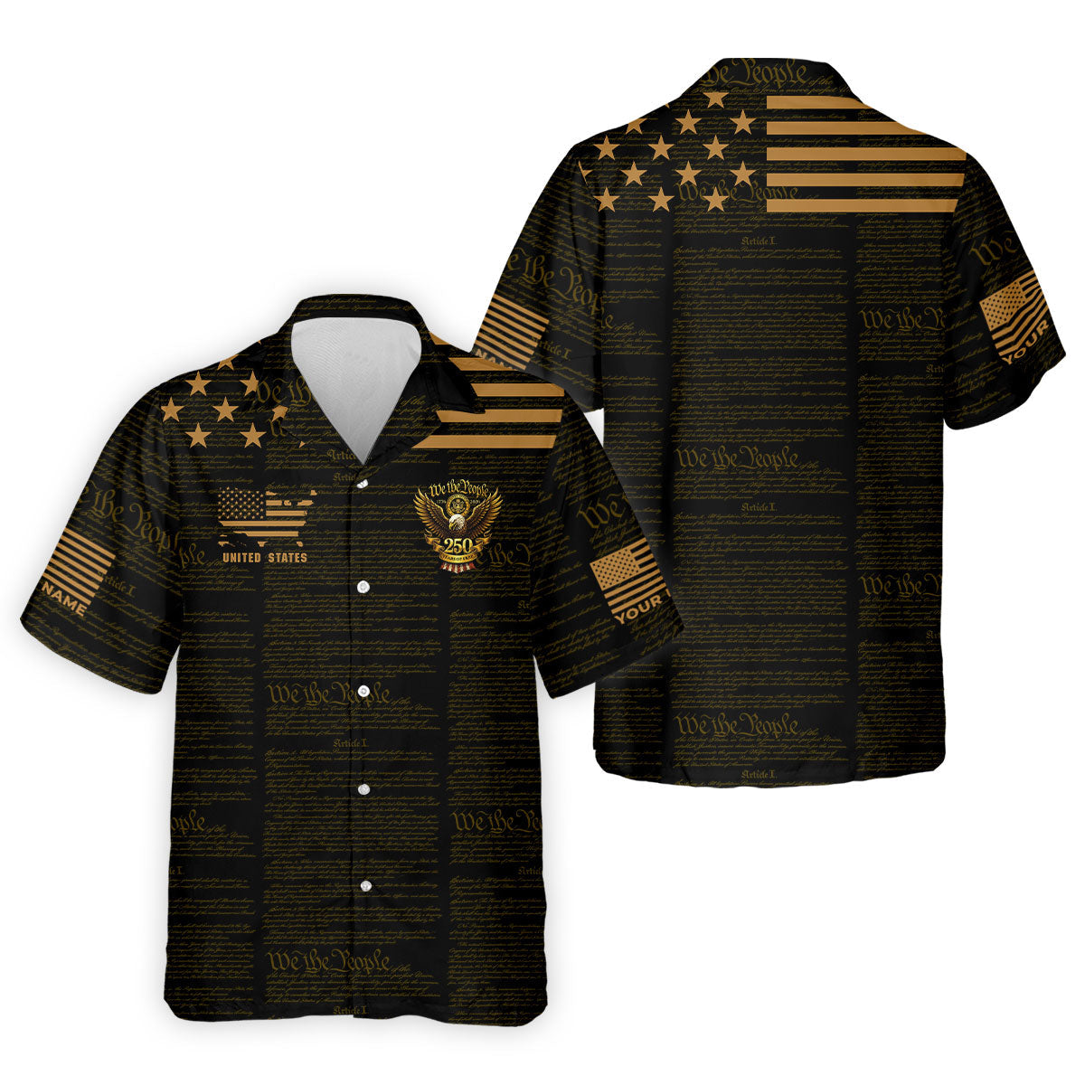 We The People Black And Gold Patriotic 4th Of July Golf Shirt, 250 Years Of Free Golf Shirts For Men