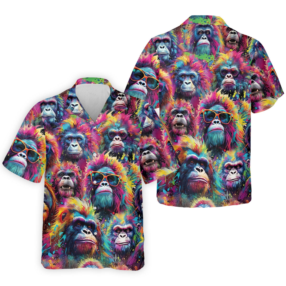 Street Art Style Cool Gorilla Hawaiian Golf Shirt, Tropical Theme Golf Shirts For Men