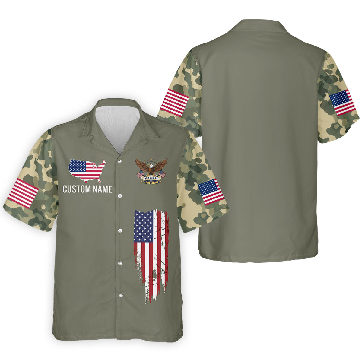 250 Years Freedom Eagle American Flag Camo Golf Shirt, Patriotic 4th Of July Golf Shirts For Men