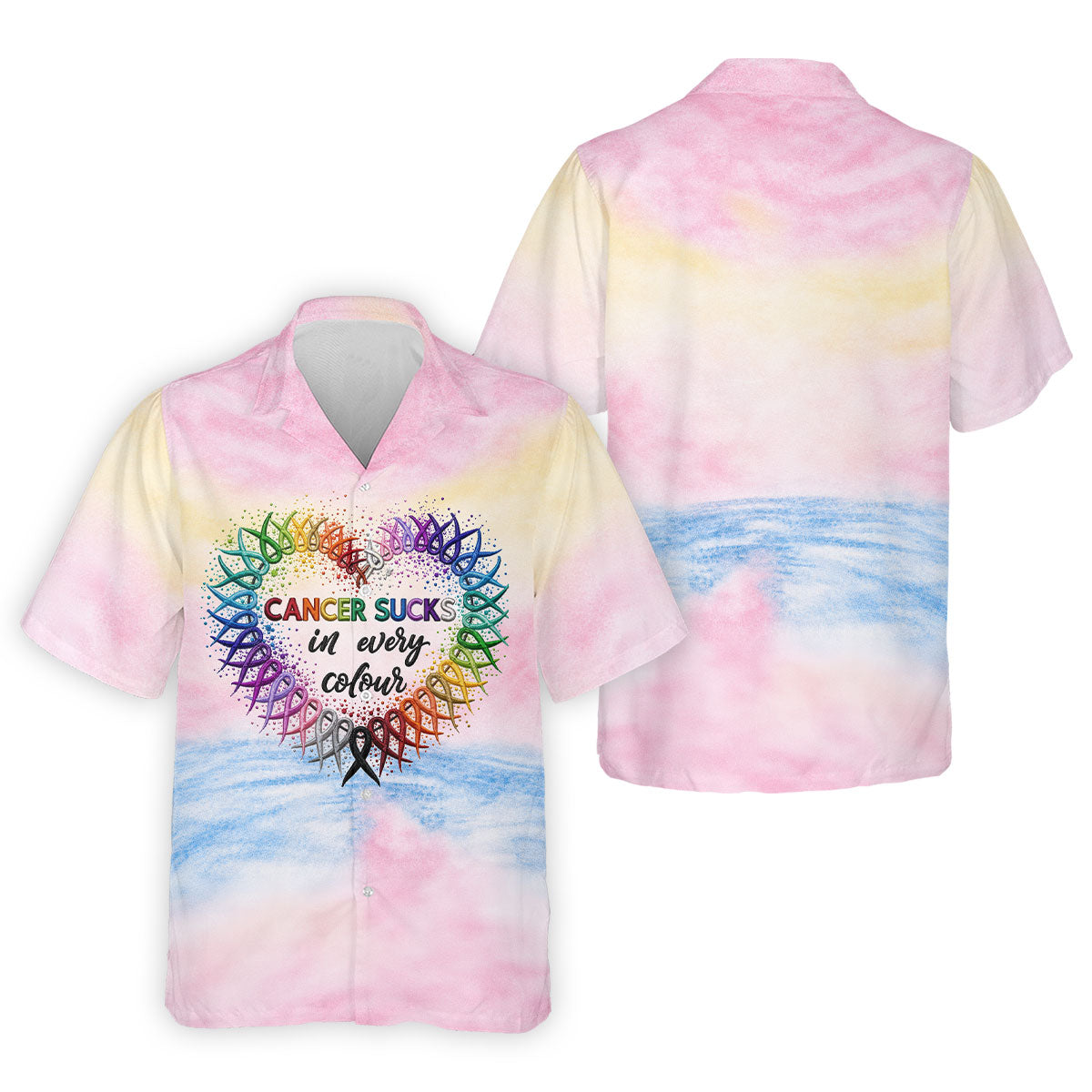 Cancer Sucks In Every Colour Ribbon Heart Polo Shirt, Mens Golf Polo, Mens Polo Shirts